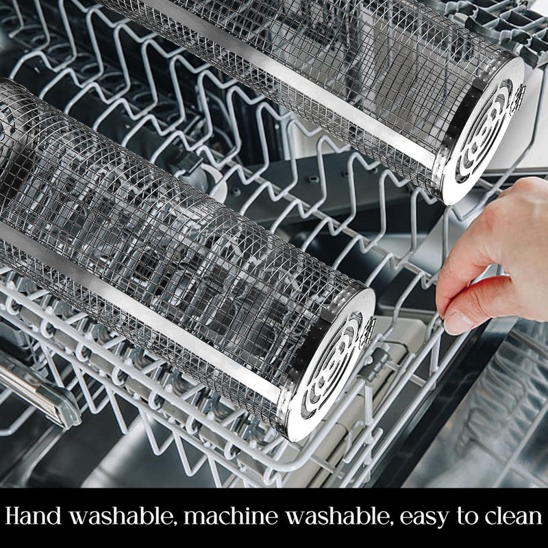 AUCMA Rolling Grilling Baskets for Outdoor Grill Bbq Net Tube Stainless Steel Large Round Mesh Barbecue Accessories Wire Cylinder Cage Picnic Cooking Camping Basket for Veggies Vegetable Fish Meat - Image 5